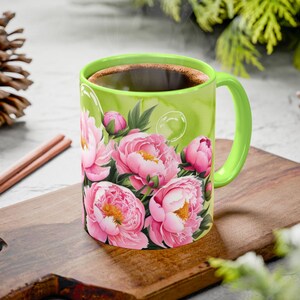 Stunning Pink Peonies Mug - 11oz Ceramic Floral Mug | Shabby Chic Coffee Cup | Gift For Her | Summer Garden Tea Mug | Botanical Mug