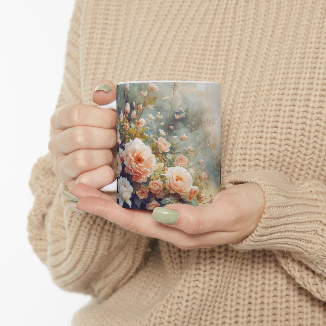 Vintage Floral Painting Mug | Rose Garden Ceramic Mug, 11oz - Etsy
