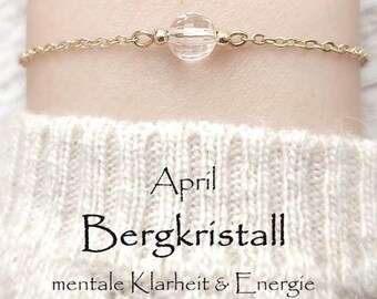 Geboortesteenarmband April | Bergkristal | Sieraden met echte edelstenen | Gepersonaliseerd cadeau voor haar | Minimalistische kristallen armband