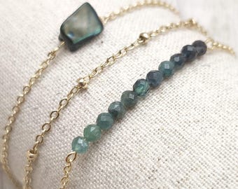 Pulsera delicada de turmalina | Joyería de oro con filigrana | Pulsera minimalista | Regalo para ella | Pulsera delicada de turmalina verde y azul