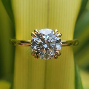 EF Color Lab Grown Diamond 1.30CT Double Prong Round Cut Solitaire Engagement Ring Promise Ring 14K Yellow Gold Ring For Women Dainty Ring