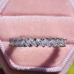 Marquise Cut Lab Grown Diamond Eternity Band Full Eternity Band in Sterling Silver Dainty Stacking Ring Bridal Jewelry Matching Band For Her