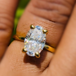 14K Yellow Gold 3.85CT Oval Cut Lab Grown Diamond Ring Engagement Ring Hidden Halo Ring Promise Ring Gift For Women Anniversary Gift For Her