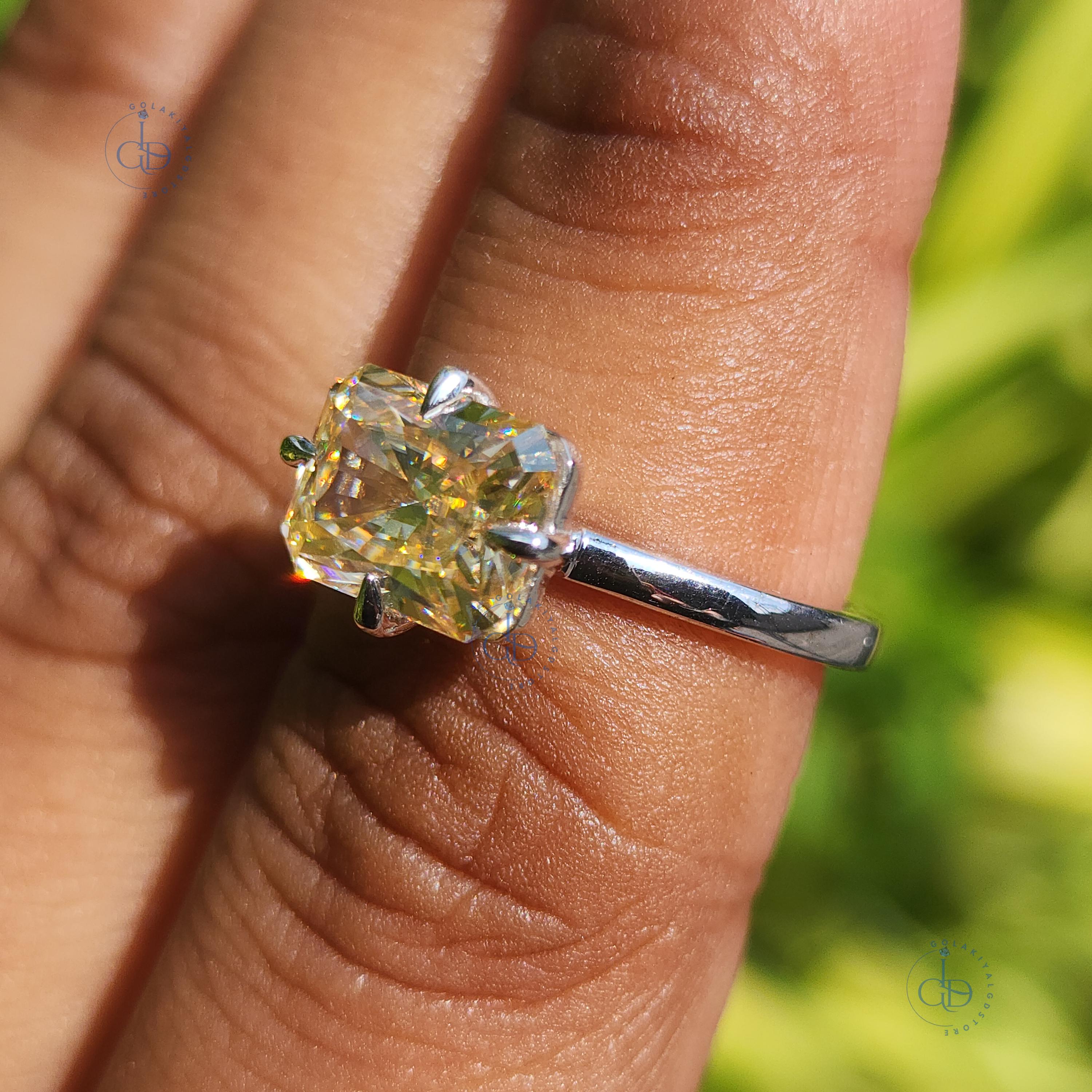 2.5CT Radiant Cut Lab Grown Diamond Solitaire Ring: 14K White Gold Ring ...