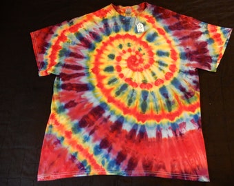 X-Large Rainbow  Spiral Rain Dyed Tie Dyed 100% Cotton Tee Shirt, TD-110