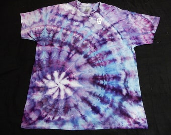 Extra-Large Purples and Blues Ice Dyed Spiral Tie Dyed 100% Cotton Tee Shirt, TD-124