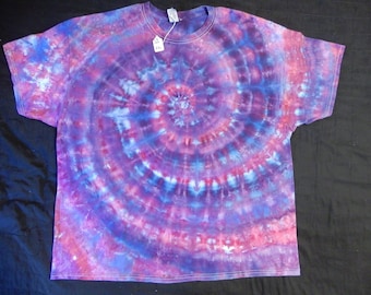 3X-Large Red, Blue, Purple Spiral Rain Dyed Tie Dyed 100% Cotton Tee Shirt, TD-100