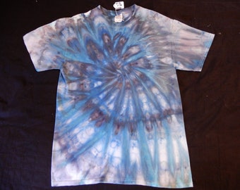 1-Medium  Blues Spiral Ice Dyed Tie Dyed 100% Cotton Tee Shirt, TD-116