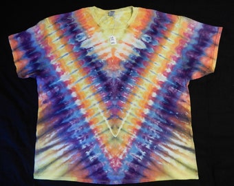 3X-Large V-Rainbow Rain Dyed Tie Dyed 100% Cotton Tee Shirt, TD-101