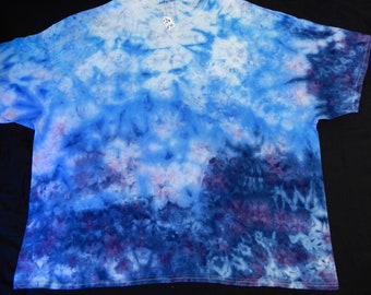 5X-Large Unique Blues Scrunch Ice Dyed Tie Dyed 100% Cotton Tee Shirt, TD-108