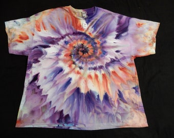 3X-Large  Purples, Blues, Reds Spiral Gravity Ice Dyed Tie Dyed 100% Cotton Tee Shirt, TD-128