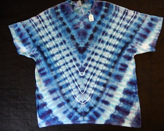 2X-Large Blues V Fold Rain Dyed Tie Dyed 100% Cotton Tee Shirt, TD-111