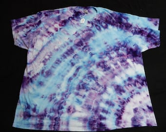 4X-Large Blues and Purples Twisted Ice Dyed Tie Dyed 100% Cotton Tee Shirt, TD-129