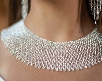 Ukrainische Sylianka-Halskette, handgefertigtes Perlenhalsband, tschechische Rocailles-Halskette, traditioneller Volksschmuck, verstellbare Choker-Halskette