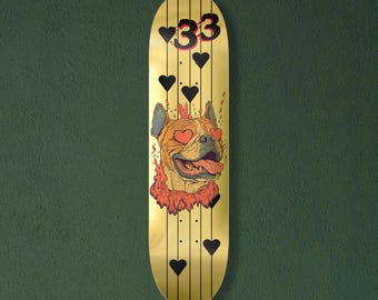 Skateboard Deck Pop Art Bulldog : Metallic Gold Angel Number 33 Design