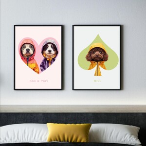 Ritratto personalizzato moderno di un cane in costume, poster incorniciato, decorazione da parete personalizzata con costume da gatto in design colorato, regalo per animali domestici per mamma cane gatto o per la perdita di un animale domestico.