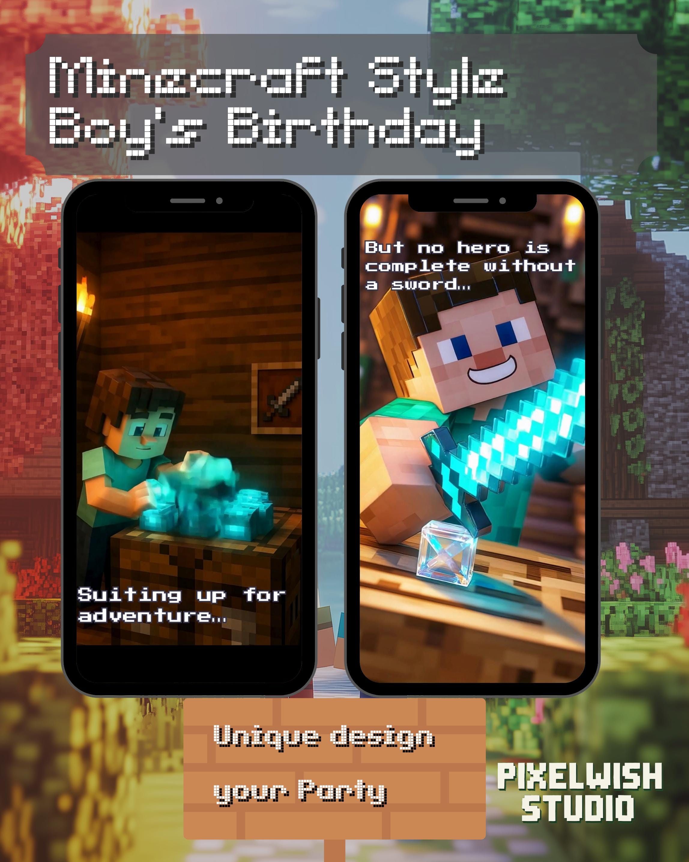 Minecraft Diamonds Cave Video Invite – Editable in Canva
