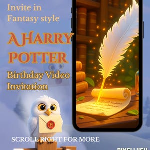 Invitación de video inspirada en Harry Potter - Invitación de cumpleaños con carta de mago - Invitación de video inspirada en Harry Potter - Estilo Pixar