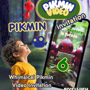 Zabawne zaproszenie na temat gry wideo Pikmin - zaproszenie na urodziny w stylu Pikmin - motyw postaci z kreskówek