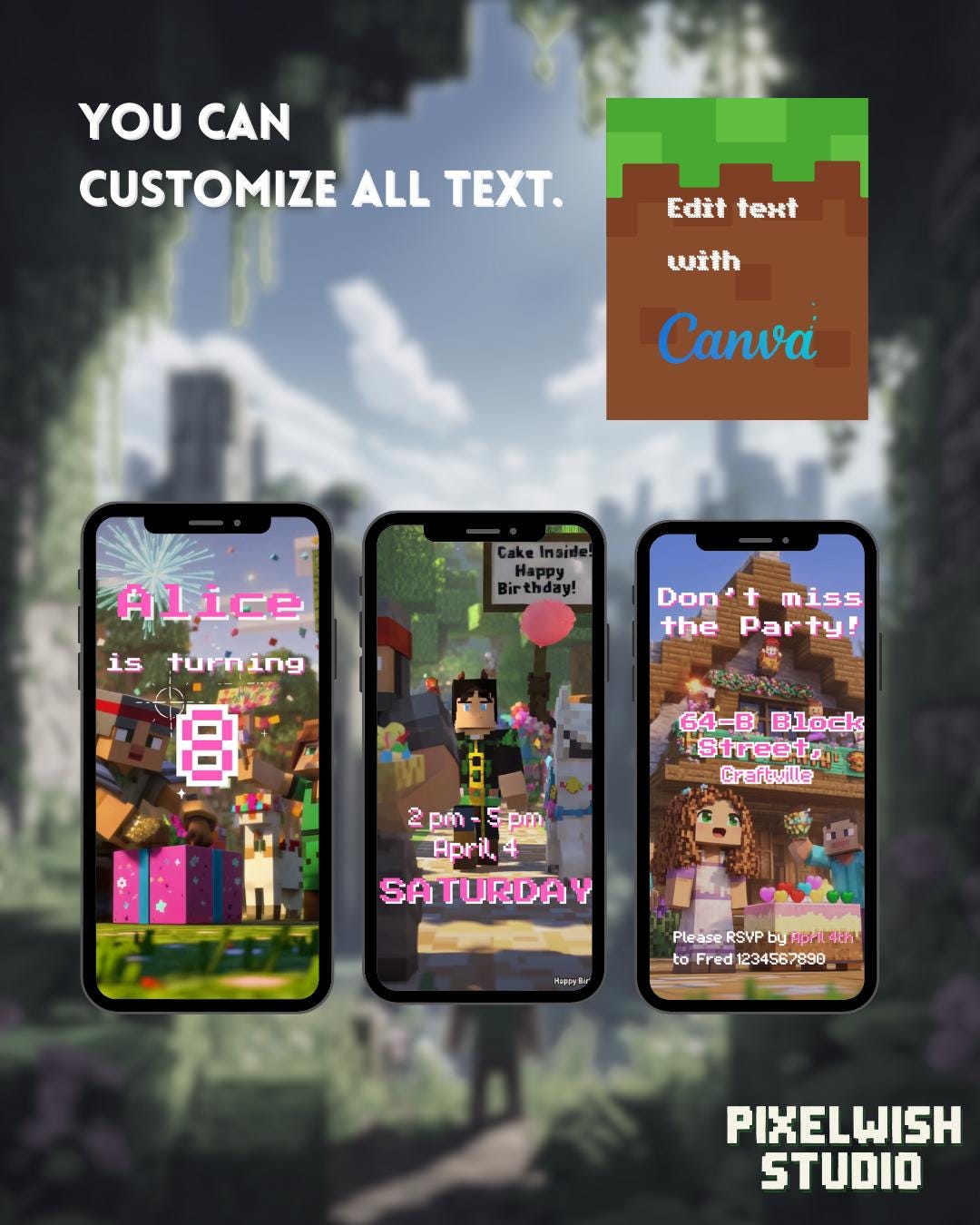 Girls Minecraft Birthday Invitation – Editable Video