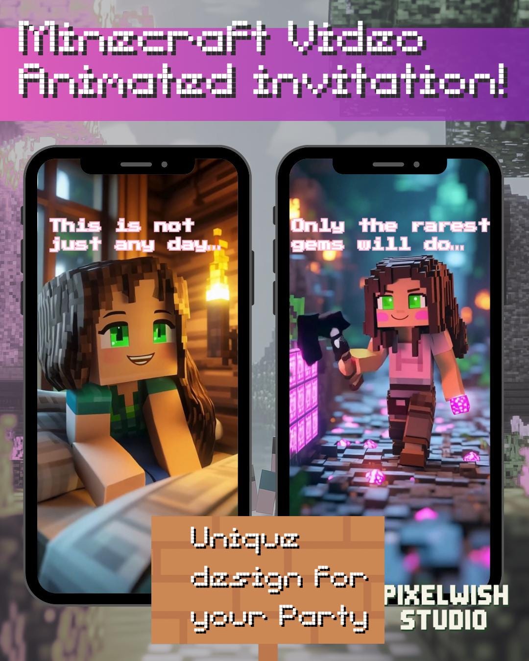Pink Minecraft Girl Birthday Video Invitation