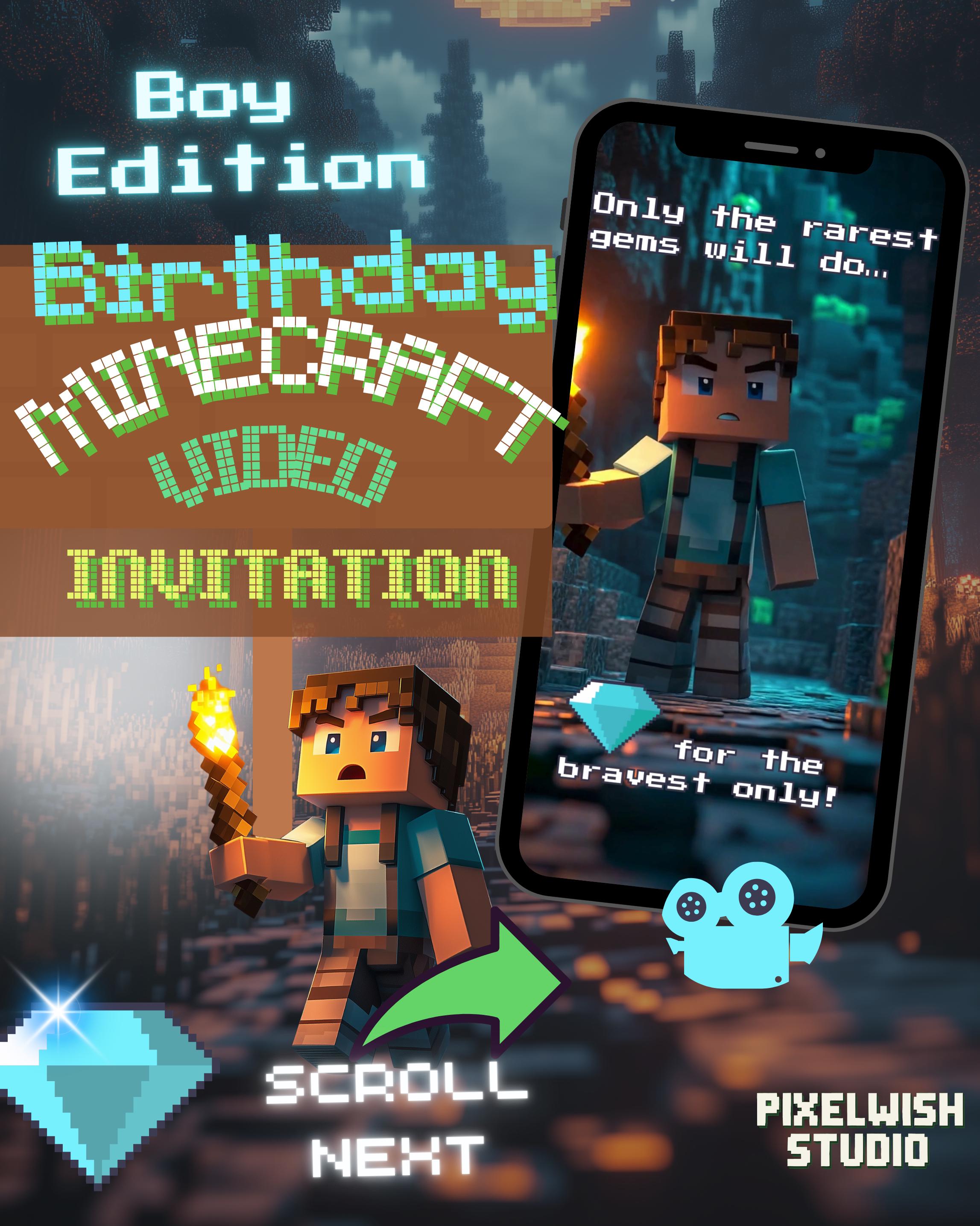 Minecraft Diamonds Cave Video Invite – Editable in Canva