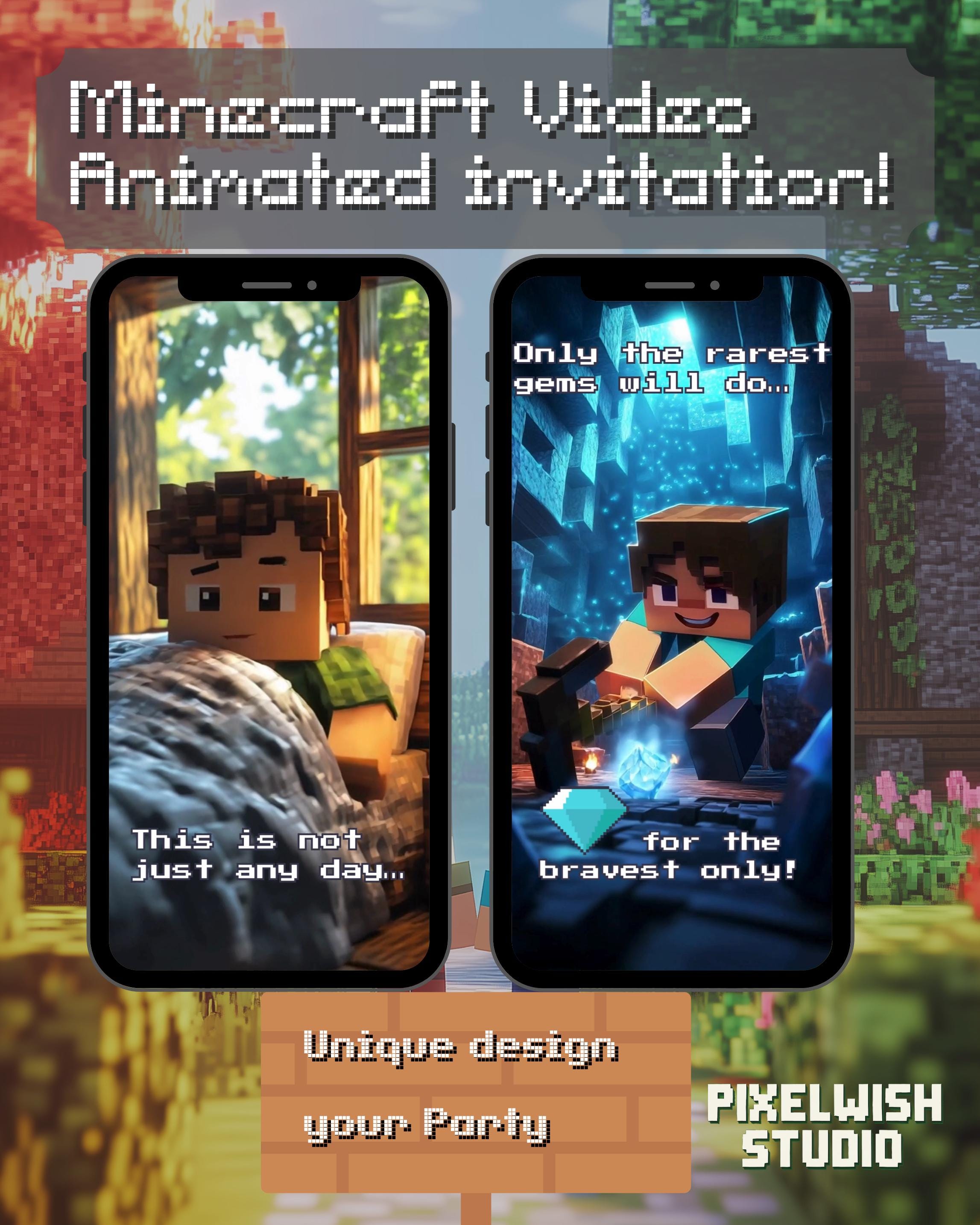 Minecraft Diamonds Cave Video Invite – Editable in Canva