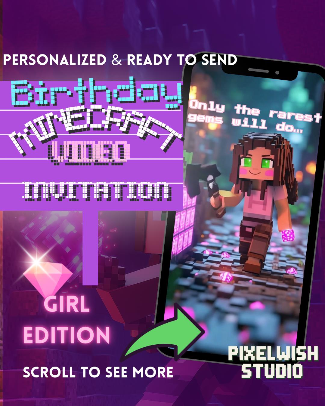 Pink Minecraft Girl Birthday Video Invitation