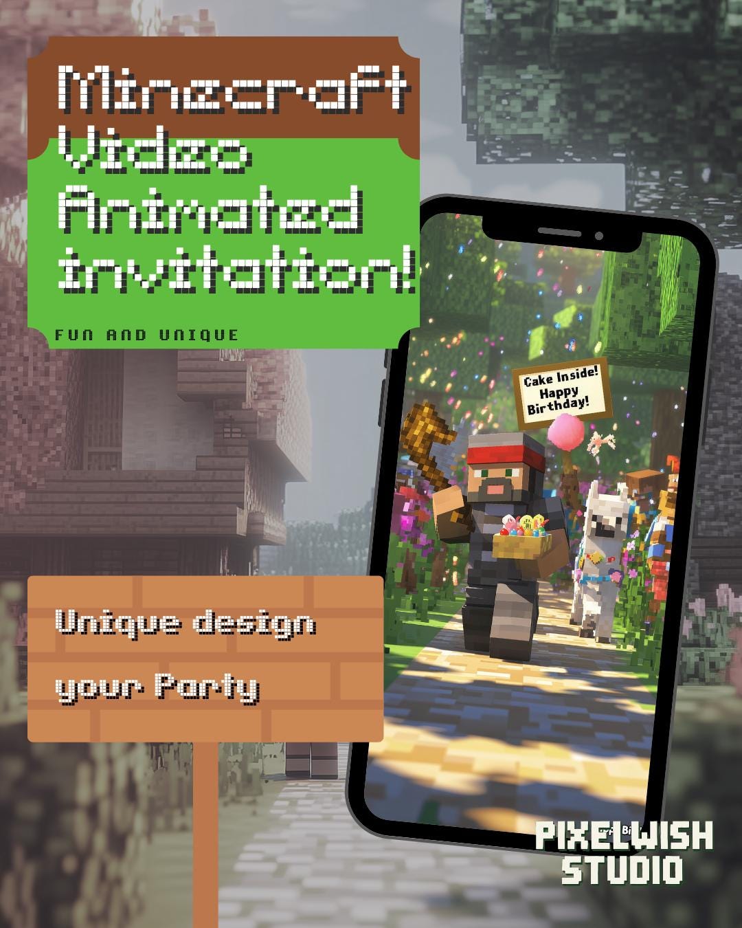 Girls Minecraft Birthday Invitation – Editable Video