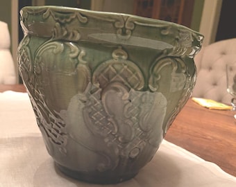 Green Majolica Pottery Jardinere Planter