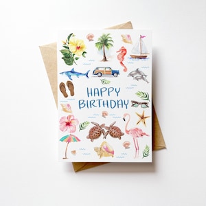 Beach Birthday Card | Cute Birthday Card | Beach Lover Birthday Card | Watercolor Beach Birthday Card | Unique Birthday Card | Birthday Card