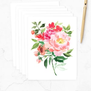 Notecards, Floral Note Cards, Watercolor Flowers Note Cards Set with Envelopes, Botanical Stationery, Stationary, Notecards, Gift for Her