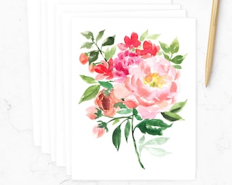 Notecards, Floral Note Cards, Watercolor Flowers Note Cards Set with Envelopes, Botanical Stationery, Stationary, Notecards, Gift for Her