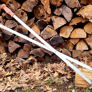 LogCrafter Campfire Tongs / Poker / Bellow -- Push~Pull~Grab~Blow -- Weather Resistant / Light Weight / Slim -- 42&quot; Long x 3&quot; Wide - Bonfire