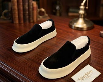 Scarpe da ginnastica slip-on da uomo con plateau grosso e punta arrotondata, scarpe che aumentano l'altezza