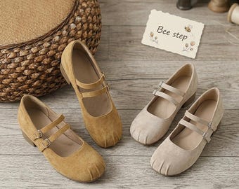 Scarpe da donna Mary Jane con tacco grosso e punta quadrata, décolleté con plateau in stile francese che aumentano l'altezza.