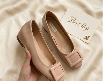 Ballerine Mary Jane da donna con punta quadrata e fibbia, scarpe da lavoro con plateau basso