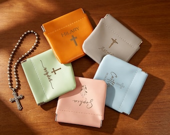 Astuccio per rosario in pelle, custodia personalizzata per rosari, regalo cattolico, regalo per la Prima Comunione o la Cresima, regalo per cattolici, regalo per lei