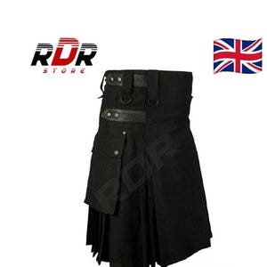 Traditional Scotland Utility Kilt Solid Black  Scottish Tactical Cargo Kilt Highlander Utility Kilt for Men Made to Order Kilt- All Sizes-