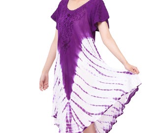 white christmas dresses Loose Brightly Colored Casual Tie-Dye Summer Umbrella Dress – Like  International main image 0