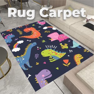 Colorful Dinosaur Rug, Kids Room Play Carpet, Fun Cartoon Dino Area Rug for Baby Room, Boys Girls Nursery Floor Mat