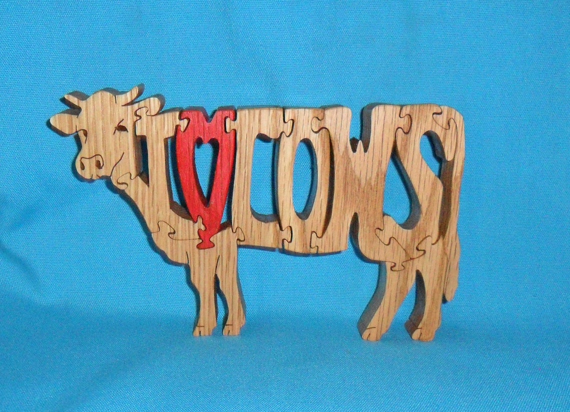 I Love Cows Scroll Saw Wooden Puzzle Etsy