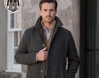 Men’s British Tweed Coat – Classic Wool Overcoat, Vintage Style, Smart Casual Outerwear, Winter Jacket