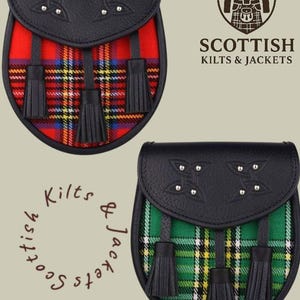 Genuine Leather Tartan Sporran – Handmade Scottish Kilt Pouch | 45+ Clan Tartans | Celtic Dress Sporran for Weddings & Highland Events