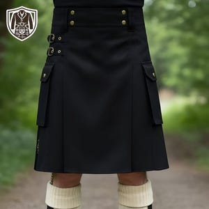 Black Scottish Utility Kilt for Men | Heavy Cotton Work Kilt | Highland Outfit | Traditional Wear