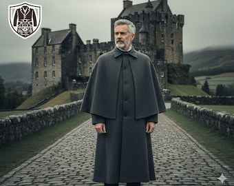 Grey Wool Inverness Overcoat with Cape: Victorian Sherlock Holmes Style | Scottish Highland Cloak Coat