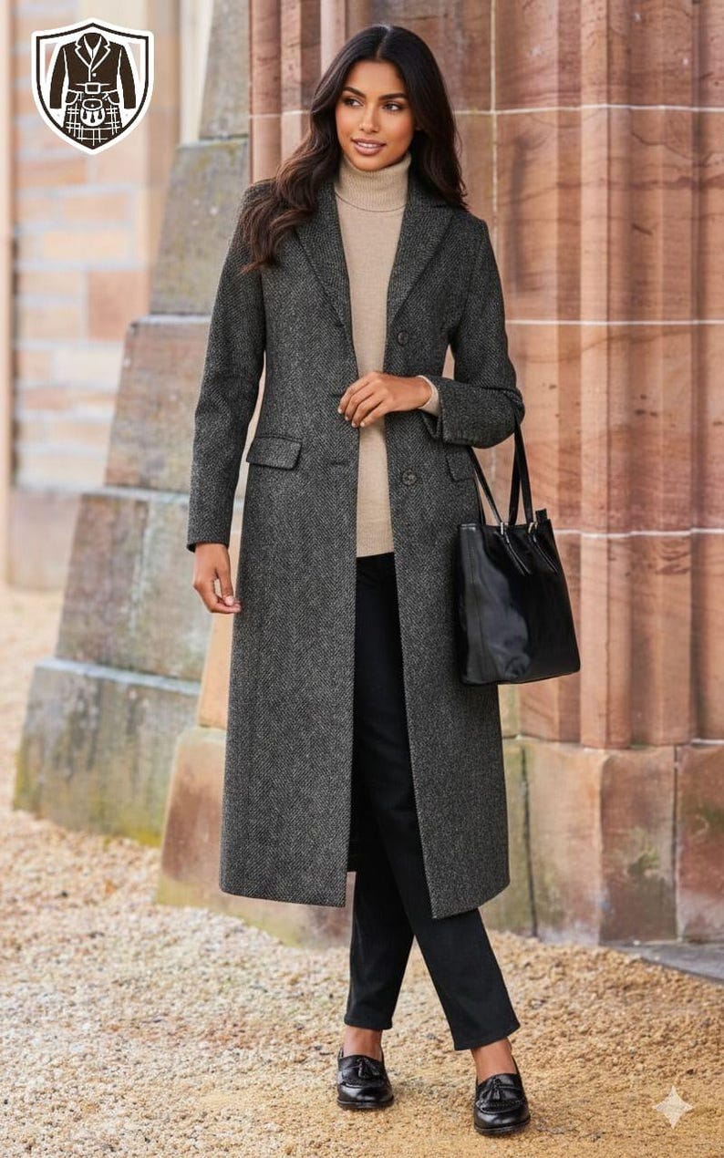 Ladies Single-Breasted Full-Length Coat | Elegant Winter Overcoat | Women's Long Coat image 2