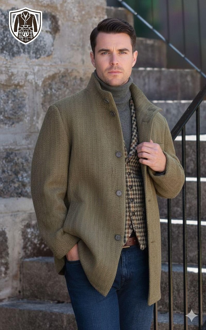 Men Tweed Car Coat | Vintage Style Jacket| Winter Outerwear| Heritage British Fashion image 2