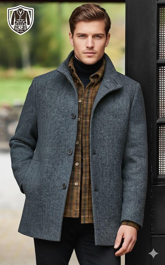 Men Tweed Car Coat | Vintage Style Jacket| Winter Outerwear| Heritage British Fashion