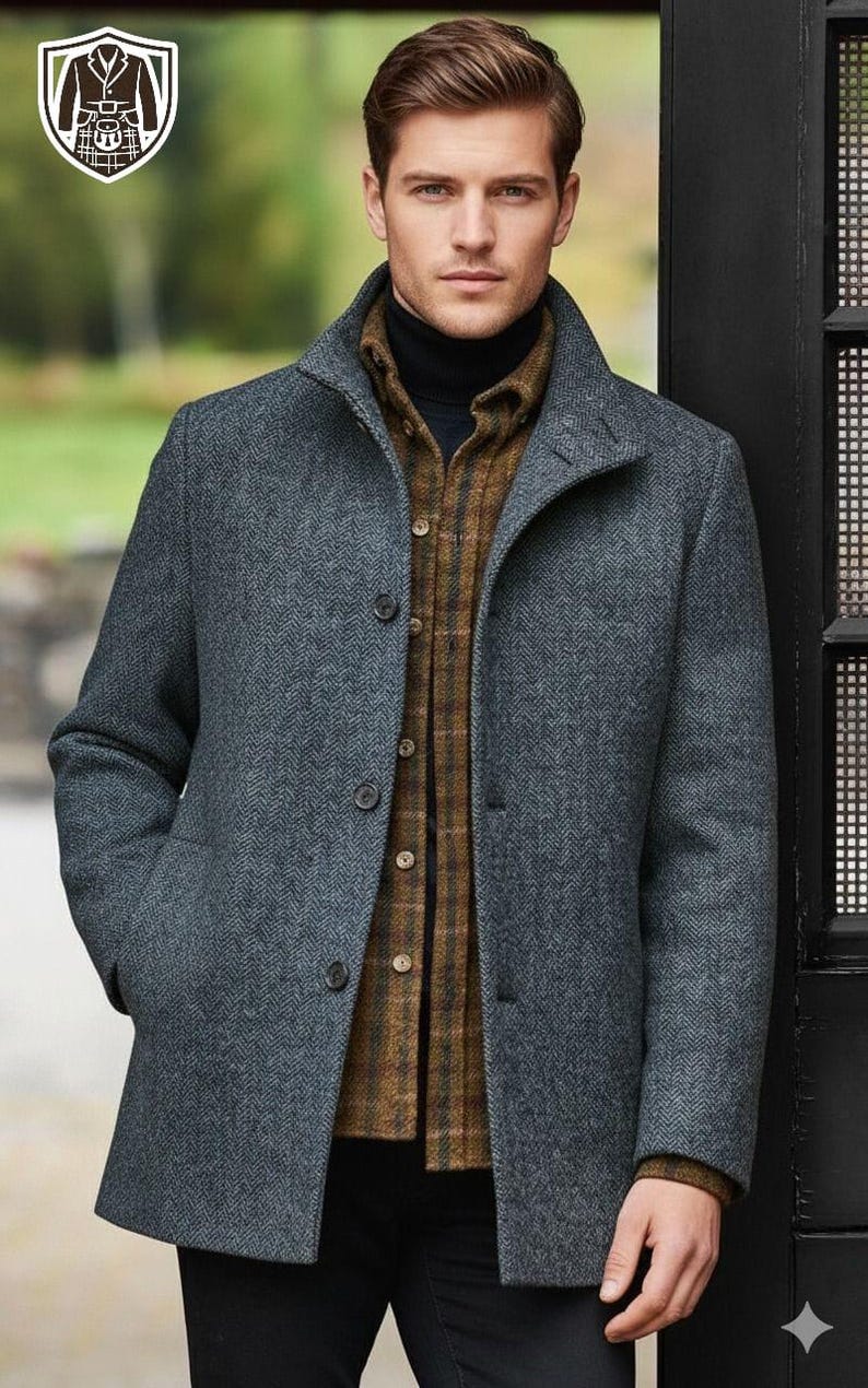 Men Tweed Car Coat | Vintage Style Jacket| Winter Outerwear| Heritage British Fashion image 1